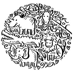  Doodles cute animals sketch hand drawn