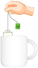 Hand putting tea bag into a cup