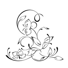 floral design with blooming flowers on stems with leaves and curls. graphic decor