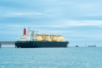 liquefied natural gas carrier vessel during loading at an LNG offshore terminal