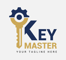 Abstract creative key duplication logo concept. Professional skilled key cutter sign. - obrazy, fototapety, plakaty