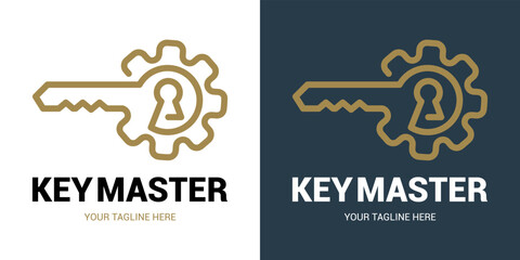 Abstract creative key duplication logo concept. Professional skilled key cutter sign.