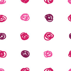 Scribbled pink polka dot seamless vector pattern