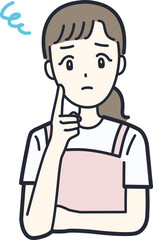 ネガティブな表情で困ったポーズの主婦のイラスト素材