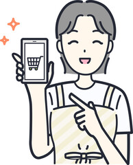 Fototapeta premium スマホでショッピングする主婦のイラスト素材