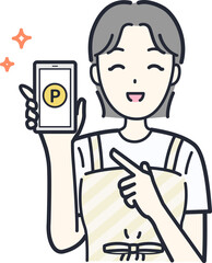 Fototapeta premium スマホでポイ活する主婦のイラスト素材