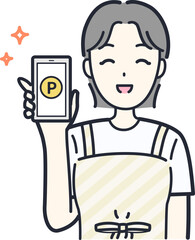 スマホでポイ活する主婦のイラスト素材