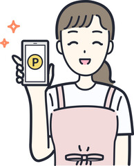 スマホでポイ活する主婦のイラスト素材