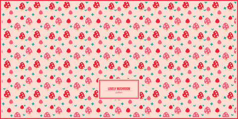 lovely red mushrooms pattern with light pink background