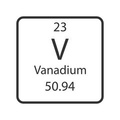 Vanadium symbol. Chemical element of the periodic table. Vector illustration.