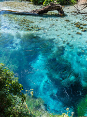 Obraz na płótnie Canvas The Blue Eye spring (Syri i Kalter), a more than fifty metre deep natural pool with clear, fresh water, near Sarande in Vlore Country in southern Albania