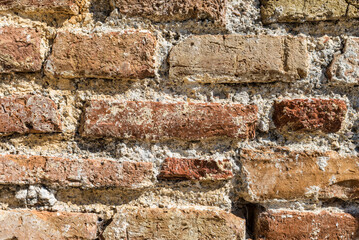 Brickwork from the 11th century in Albania as a background. Ancient brick wall. Grunge brick wall background. Background of old vintage brick wall. - 523991446