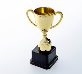 Golden trophy on white background