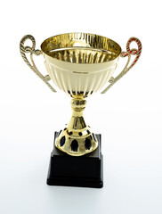 Golden trophy on white background