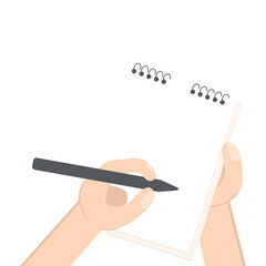 Hand Holding Paper Book Using Left Handed Writing Stylus Pen