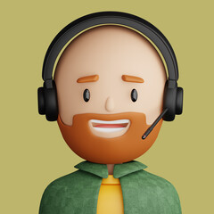 3D cartoon avatar of pretty, bearded  man