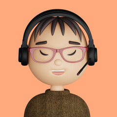 3D cartoon avatar of  smiling asian man