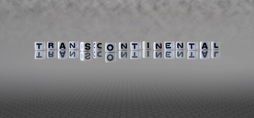 transcontinental word or concept represented by black and white letter cubes on a grey horizon...