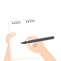 Hand Holding Paper Book Using Right Handed Writing Stylus Pen