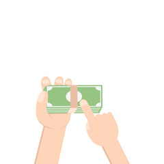 Hand Holding Pile of Money Using Two Hand 