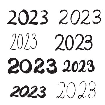 2023 - vector black ink number isolated on white background set. digits 2023 brush stroke lettering. Hand drawn design element collection for calendar, New Year cards