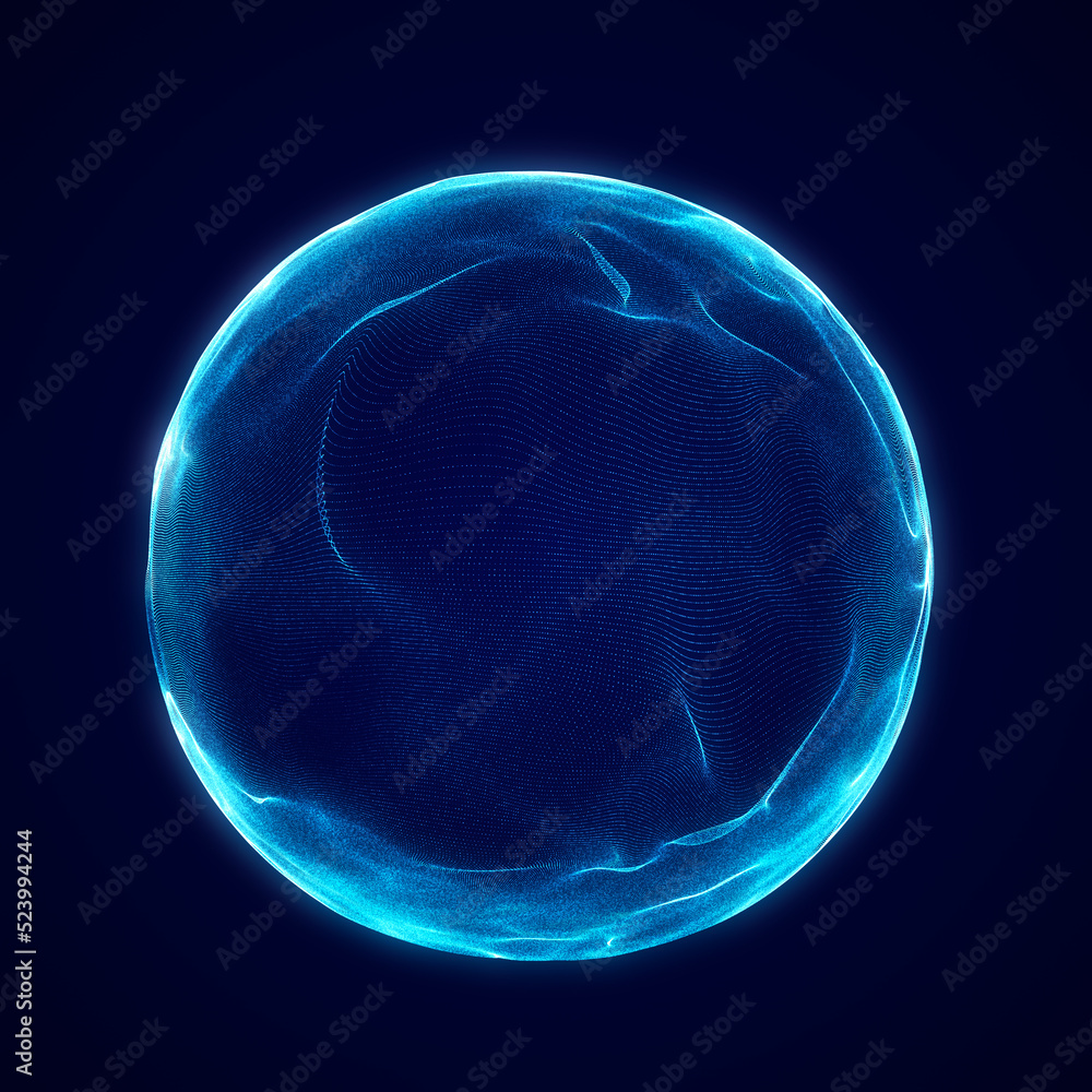 Poster spherical equalizer for music. round sound wave of particles. musical abstract blue background. 3d r