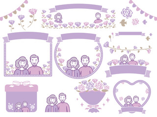 敬老の日のイラストとフレーム素材_紫文字なし