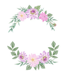 Obraz na płótnie Canvas Pink flowers watercolor dahlia illustration. pink dahlia wreath.