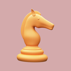 Golden Chess Piece Of 3D Render Knight (Horse) On Pastel Red Background.
