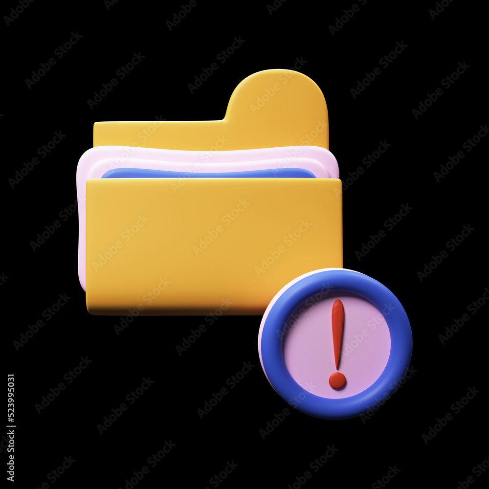 Poster 3d rendering warning folder symbol over black background.