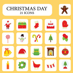 Isolated Christmas Icons Set In Yellow Background.
