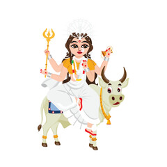 Statue Of Indian Goddess Mahagauri On White Background.