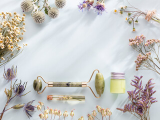 Bio herbal homeopathic medicine spa cosmetic arrangement, handmade cosmetic.