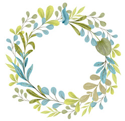Watercolor leaf round frame