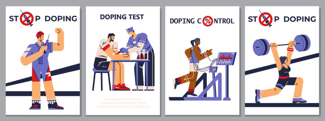 Set of posters or banners about stop doping flat style, vector illustration