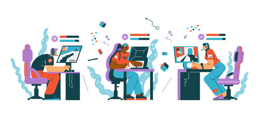 Cybersport online tournament with Esport gamers vector illustration isolated. © Kudryavtsev