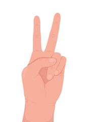 Victory symbol semi flat color vector hand gesture. Editable pose. Human body part on white. Greeting sign cartoon style illustration for web graphic design, animation, sticker pack