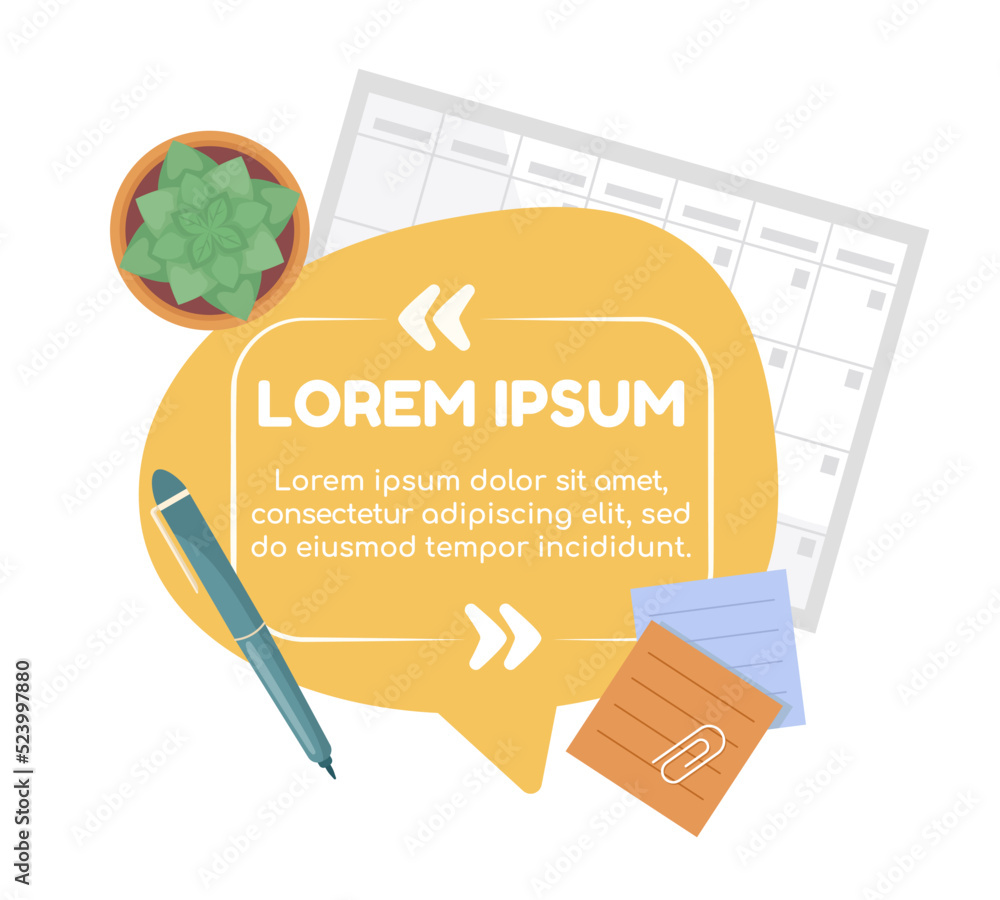 Poster everyday task management quote textbox with flat object. speech bubble with editable cartoon illustr