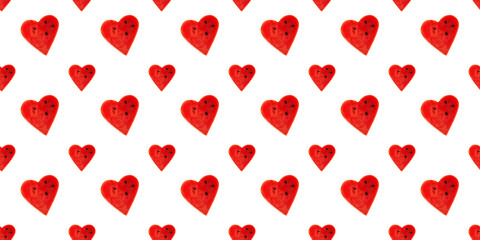Watermelon hearts on white background, seamless pattern. Design element for textile or web banner