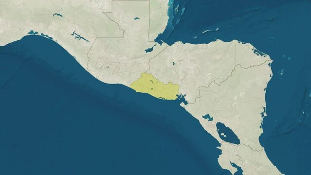 Zoom in to the map of El Salvador with text, textless, and with flag