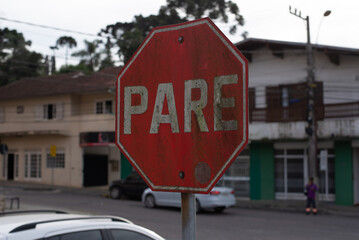 Traffic signage in a city for cars and vehicles