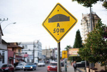 Traffic signage in a city for cars and vehicles