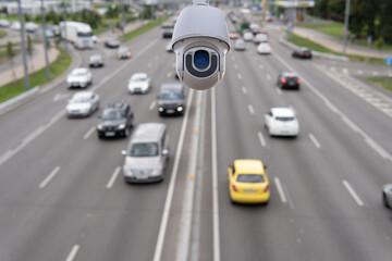 CCTV cameras on the overpass for recording on the road for safety and traffic violations