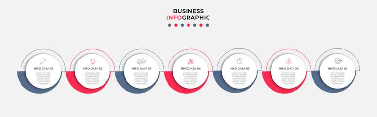 Business Infographic design template Vector with icons and 7 options or steps. Can be used for process diagram, presentations, workflow layout, banner, flow chart, info graph