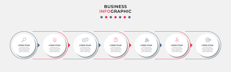 Business Infographic design template Vector with icons and 7 options or steps. Can be used for process diagram, presentations, workflow layout, banner, flow chart, info graph