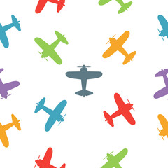 Kids seamless pattern with airplanes colorful.White background. Baby pattern.