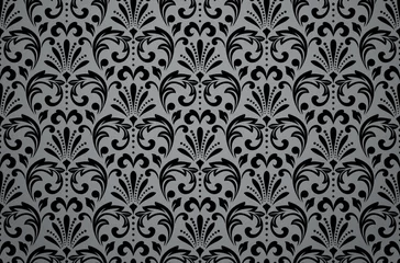 Fotobehang Floral pattern. Vintage wallpaper in the Baroque style. Seamless vector background. Black and gray ornament for fabric, wallpaper, packaging. Ornate Damask flower ornament © ELENA