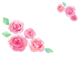 ピンクの薔薇のフレーム。水彩イラスト。（透過背景）