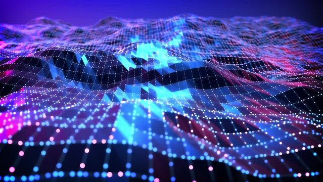 4k particle landscape background red blue points grid metaverse cyber