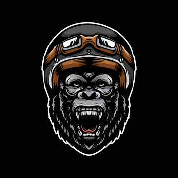 Gorilla Head Biker Cartoon Illustration